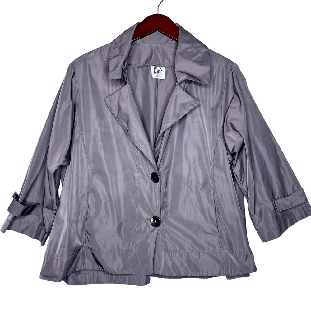 PLANET by Lauren G Button Front Lightweight Nylon Jacket One Size in Taupe